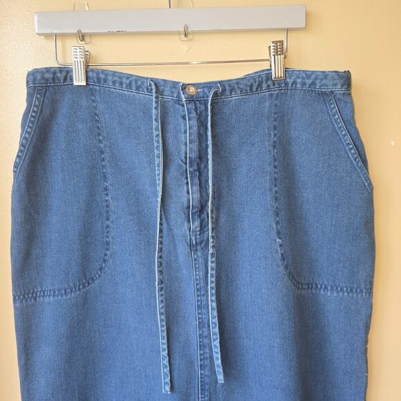 Vintage Y2K Maxi Skirt Size L Long Denim Blue Jean Pockets Side Slits - Picture 2 of 8